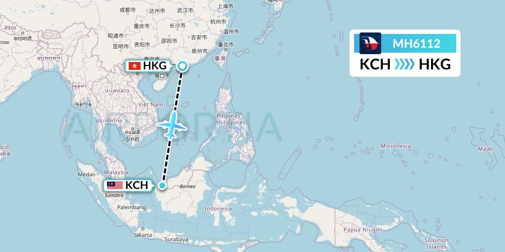 MH6112 Malaysia Airlines Flight Map: Kuching to Hong Kong