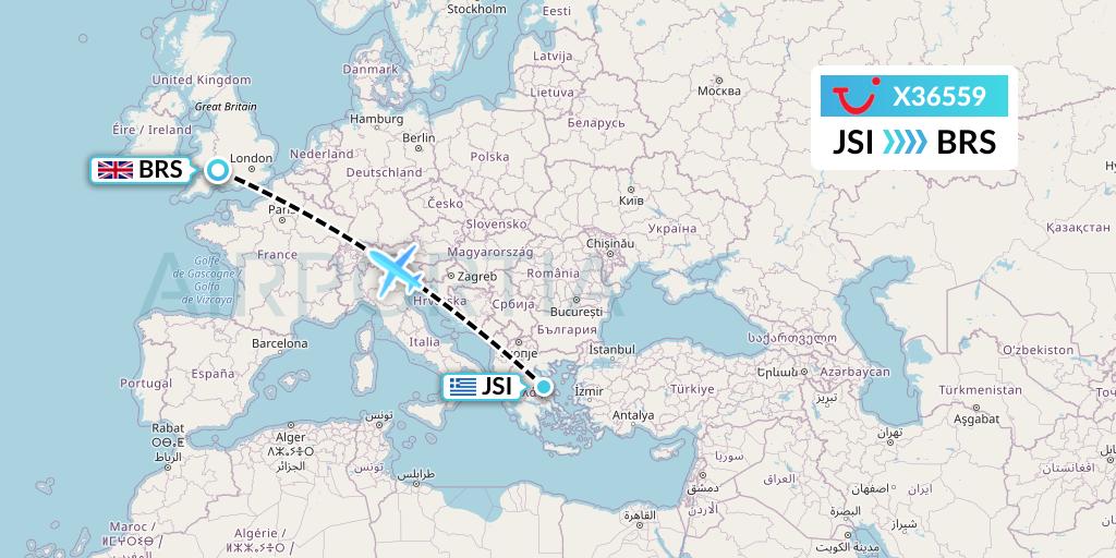 X36559 TUI fly Germany Flight Map: Skiathos to Bristol