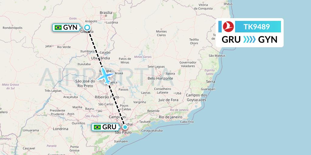 TK9489 Turkish Airlines Flight Map: Sao Paulo to Goiania