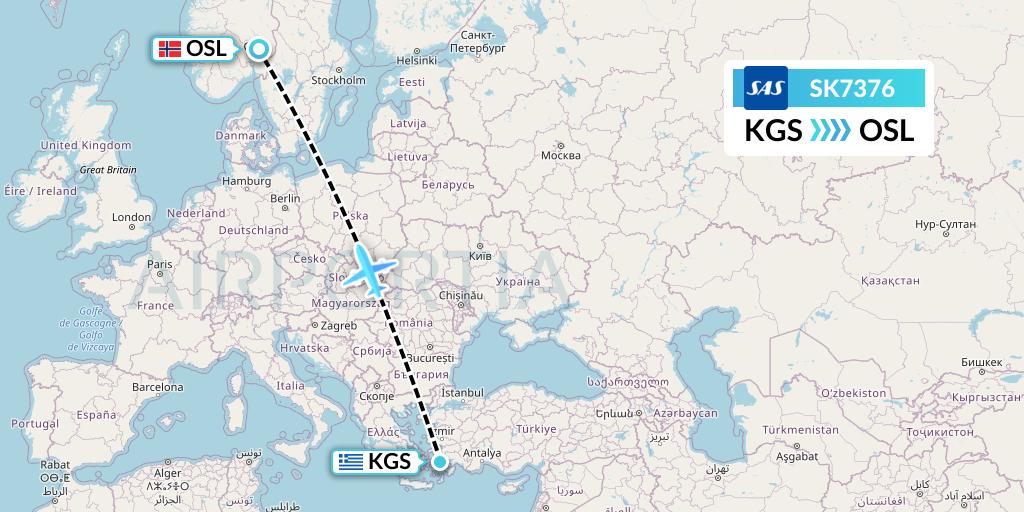 SK7376 SAS Flight Map: Kos to Oslo
