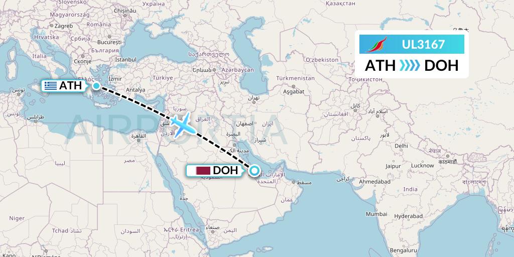 UL3167 SriLankan Airlines Flight Map: Athens to Doha