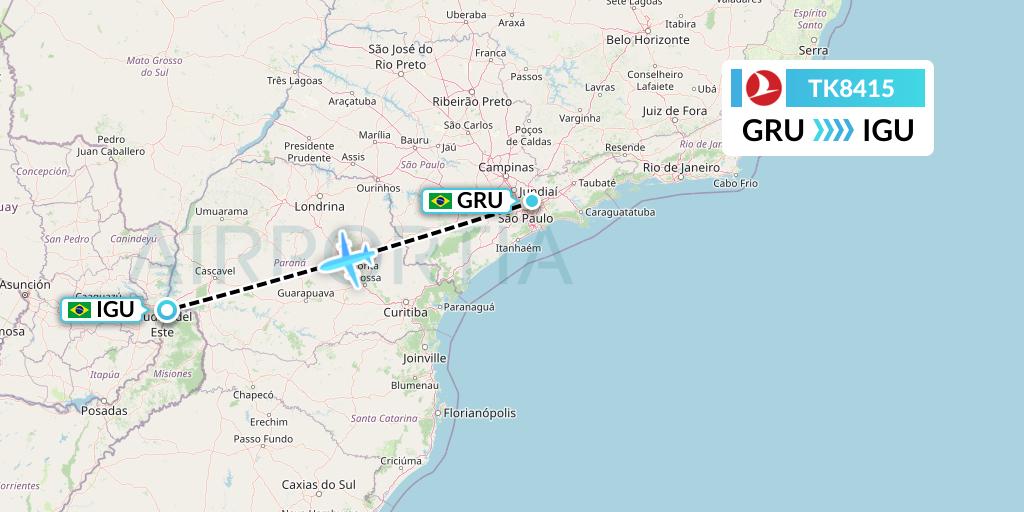 TK8415 Turkish Airlines Flight Map: Sao Paulo to Foz do Iguacu
