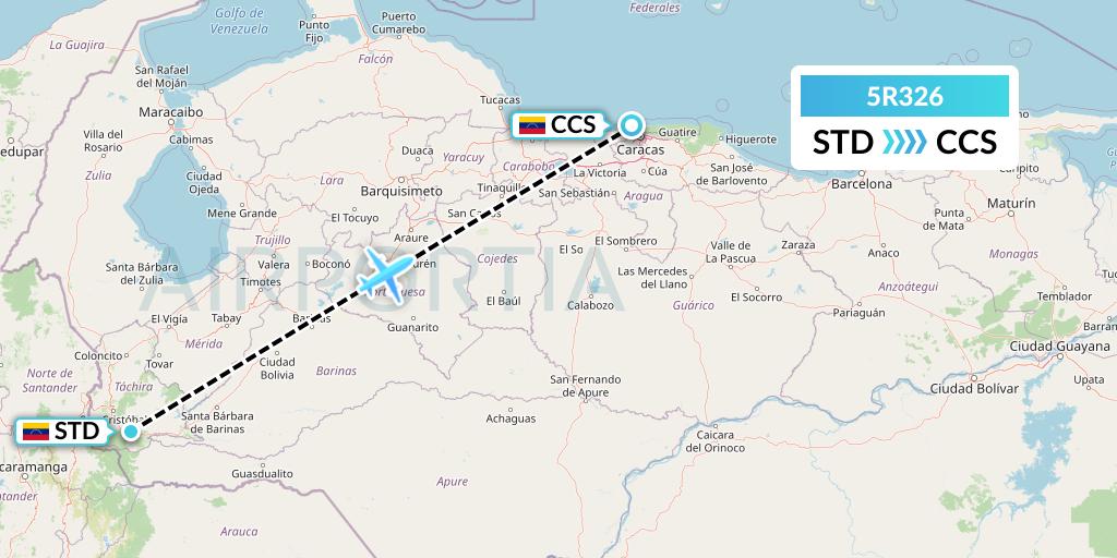5R326 Rutaca Airlines Flight Map: Santo Domingo to Caracas