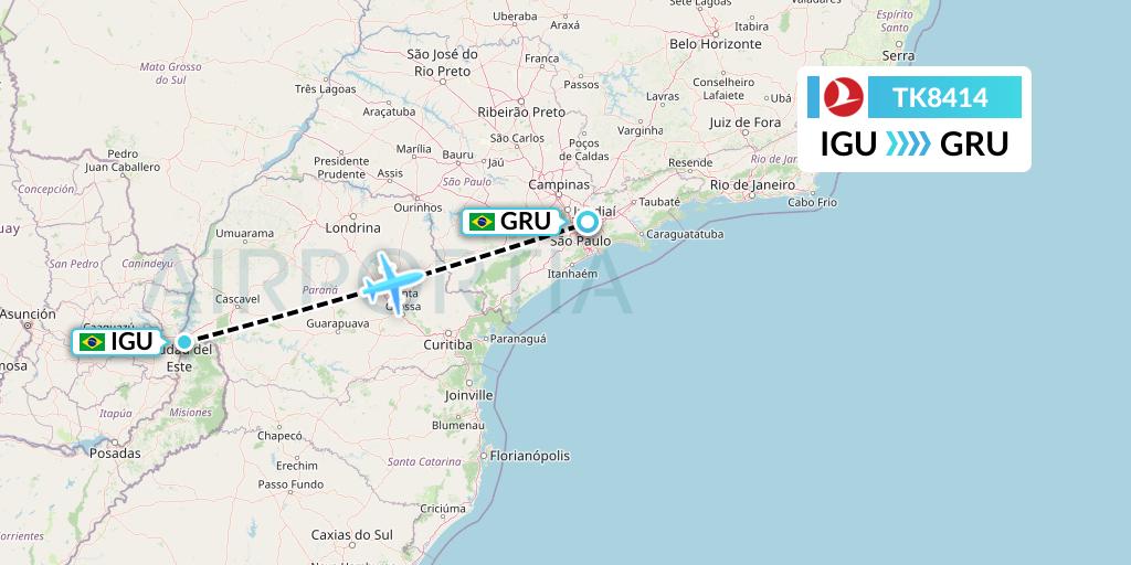 TK8414 Turkish Airlines Flight Map: Foz do Iguacu to Sao Paulo