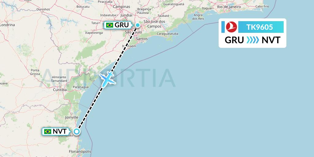 TK9605 Turkish Airlines Flight Map: Sao Paulo to Navegantes
