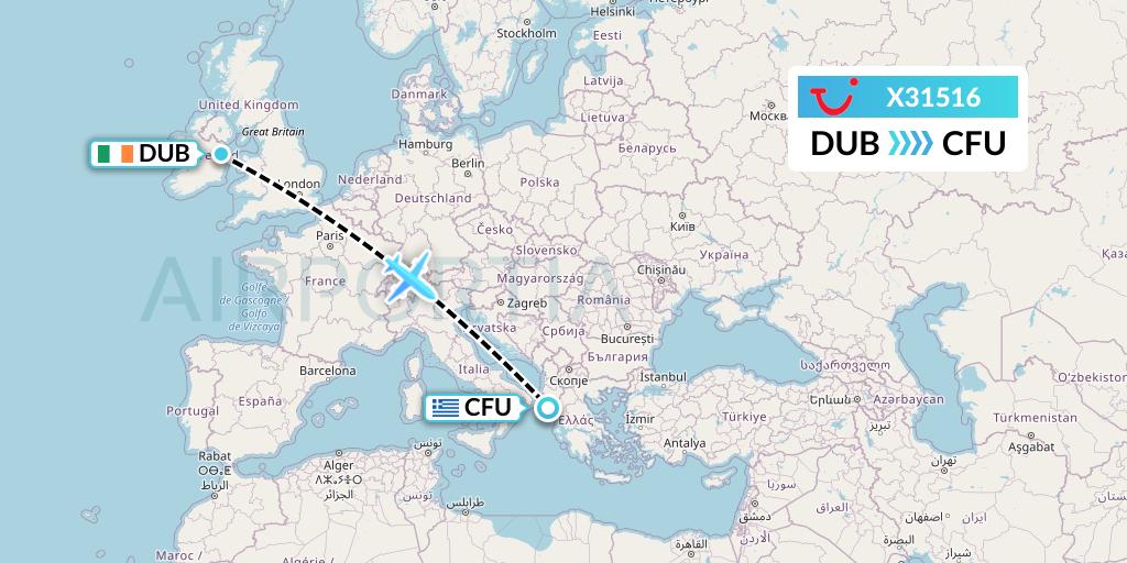 X31516 TUI fly Germany Flight Map: Dublin to Corfu