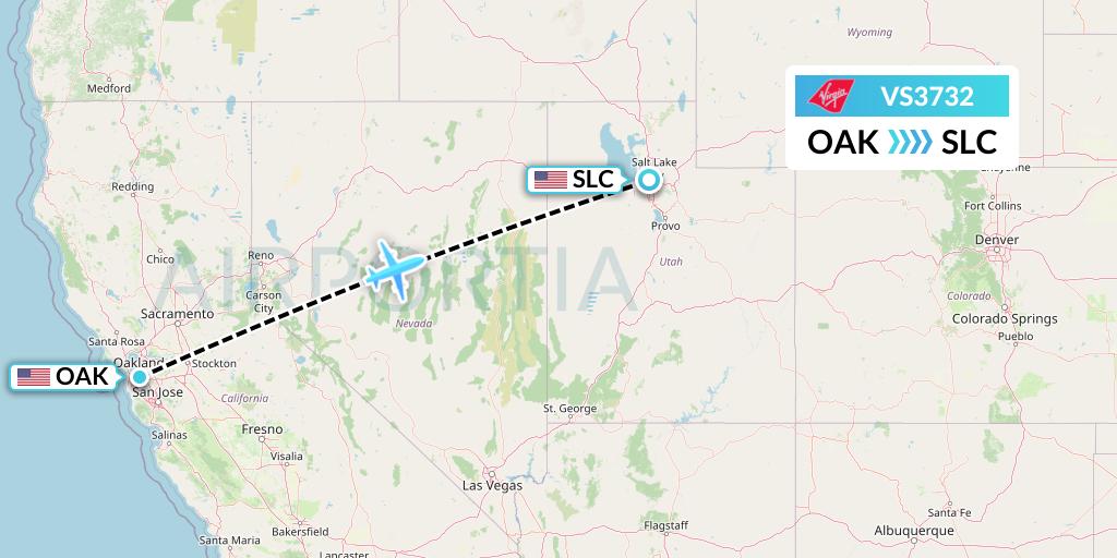 VS3732 Virgin Atlantic Airways Flight Map: Oakland to Salt Lake City