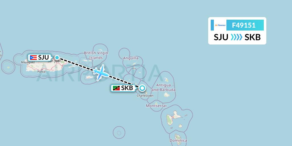 F49151 Air Flamenco Flight Map: San Juan to Basseterre