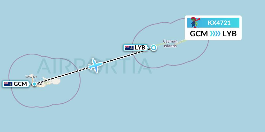 KX4721 Cayman Airways Flight Map: George Town to Little Cayman