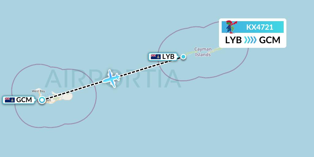 KX4721 Cayman Airways Flight Map: Little Cayman to George Town