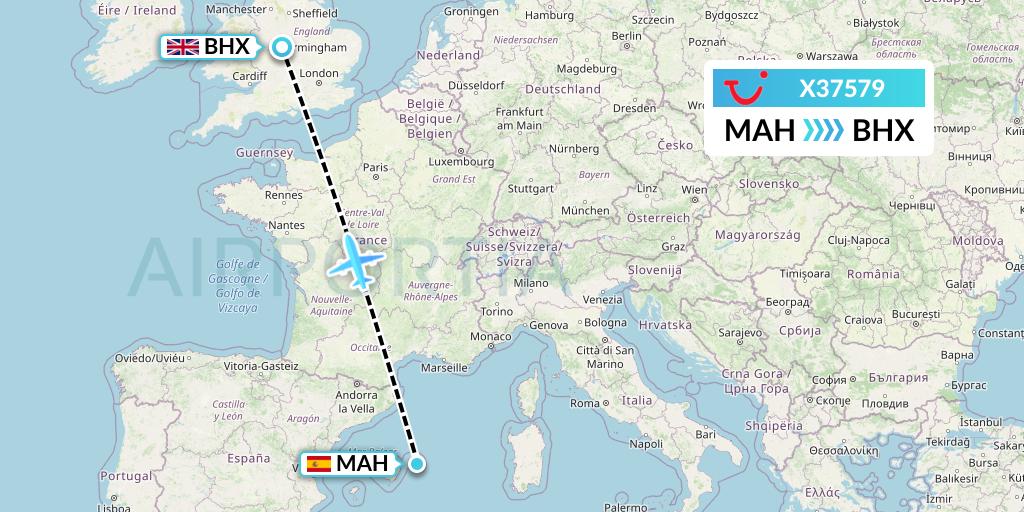 X37579 TUI fly Germany Flight Map: Mahon to Birmingham