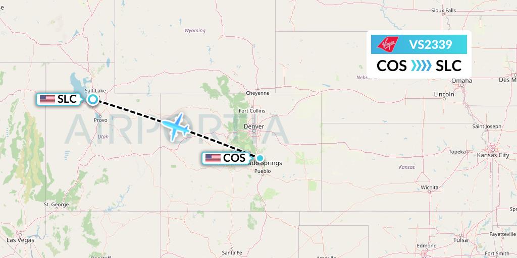 VS2339 Virgin Atlantic Airways Flight Map: Colorado Springs to Salt Lake City
