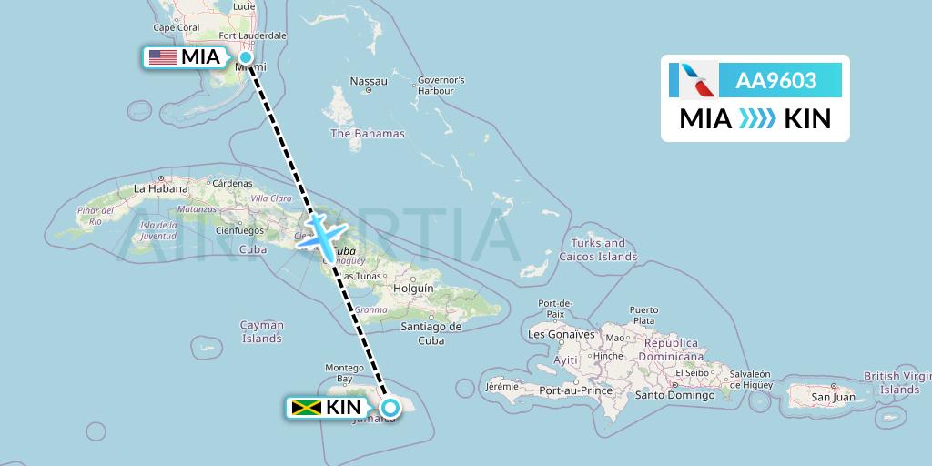 AA9603 American Airlines Flight Map: Miami to Kingston