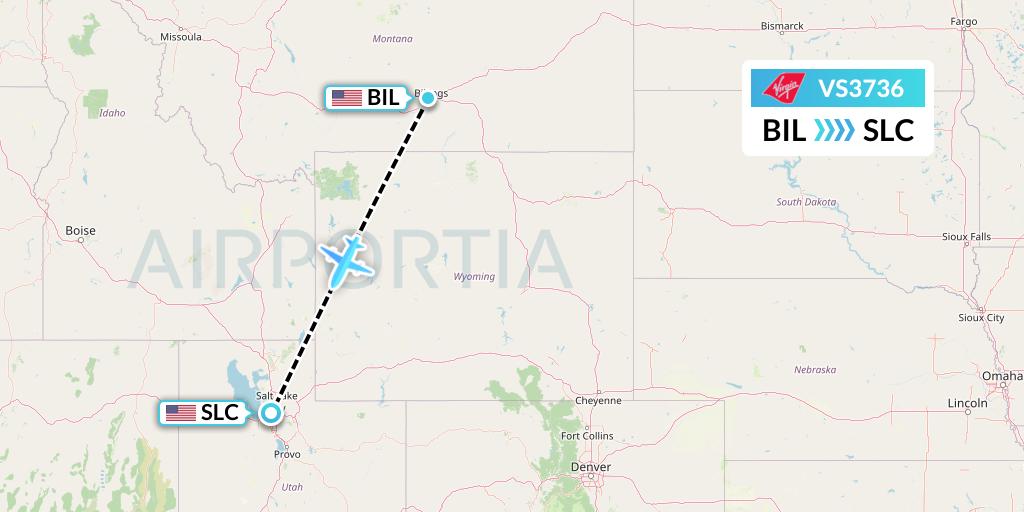 VS3736 Virgin Atlantic Airways Flight Map: Billings to Salt Lake City