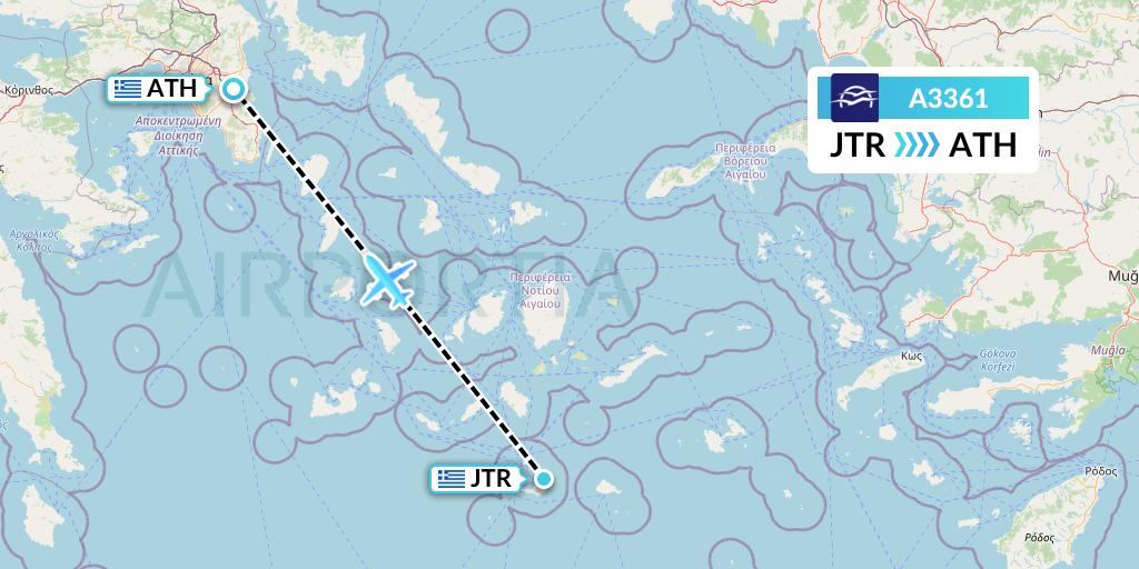 A3361 Aegean Airlines Flight Map: Santorini to Athens