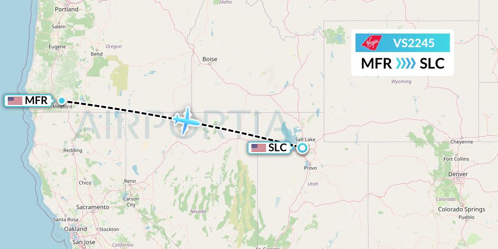 VS2245 Virgin Atlantic Airways Flight Map: Medford to Salt Lake City