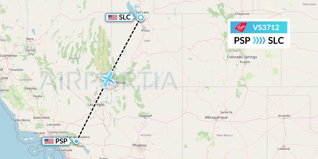 VS3712 Virgin Atlantic Airways Flight Map: Palm Springs to Salt Lake City