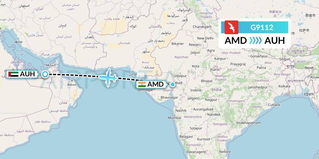 G9112 Air Arabia Flight Map: Ahmedabad to Abu Dhabi