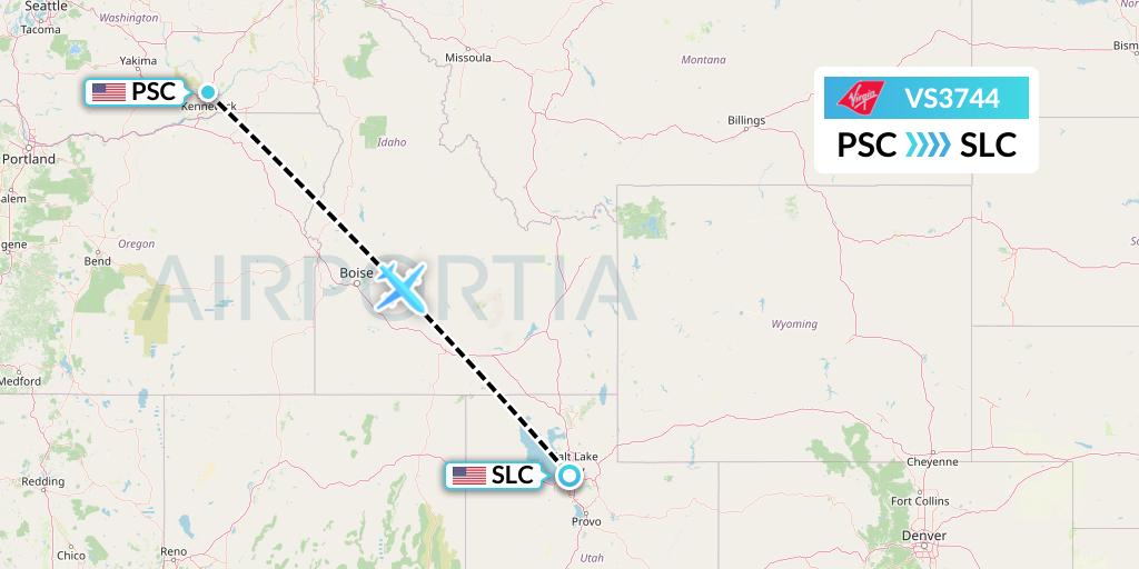 VS3744 Virgin Atlantic Airways Flight Map: Pasco to Salt Lake City