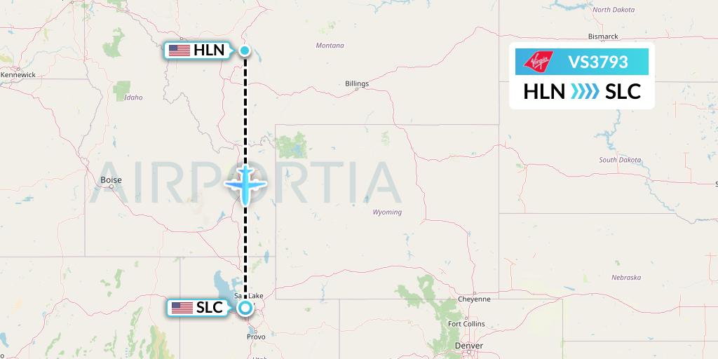 VS3793 Virgin Atlantic Airways Flight Map: Helena to Salt Lake City