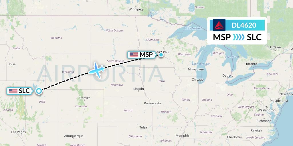 DL4620 Delta Air Lines Flight Map: Minneapolis to Salt Lake City