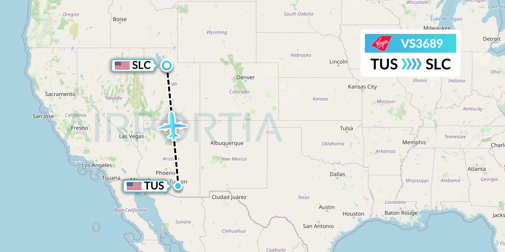 VS3689 Virgin Atlantic Airways Flight Map: Tucson to Salt Lake City