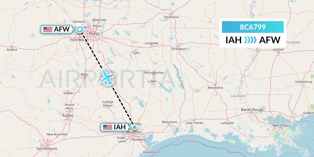 8C6799 Air Transport International Flight Map: Houston to Fort Worth
