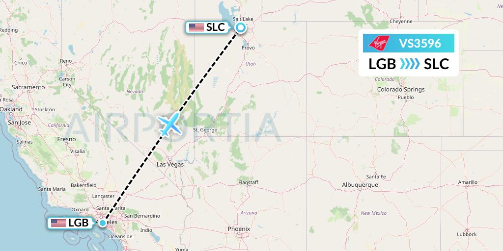 VS3596 Virgin Atlantic Airways Flight Map: Long Beach to Salt Lake City