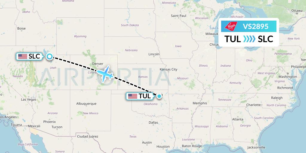 VS2895 Virgin Atlantic Airways Flight Map: Tulsa to Salt Lake City