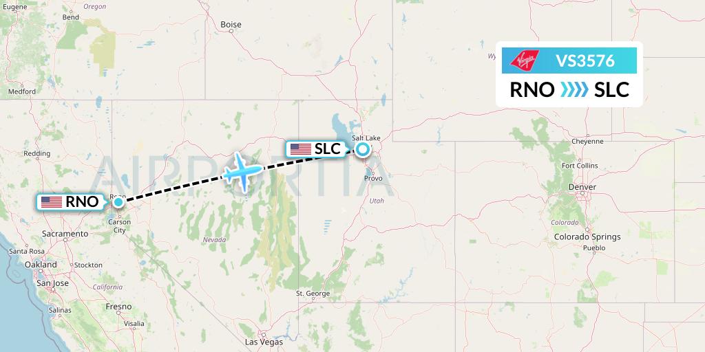 VS3576 Virgin Atlantic Airways Flight Map: Reno to Salt Lake City