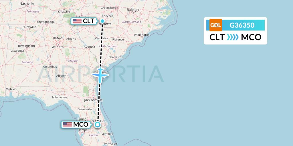 G36350 GOL Transportes Aeros Flight Map: Charlotte to Orlando
