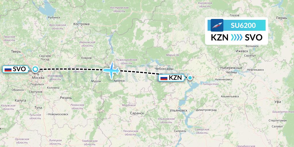 SU6200 Aeroflot Flight Map: Kazan to Moscow