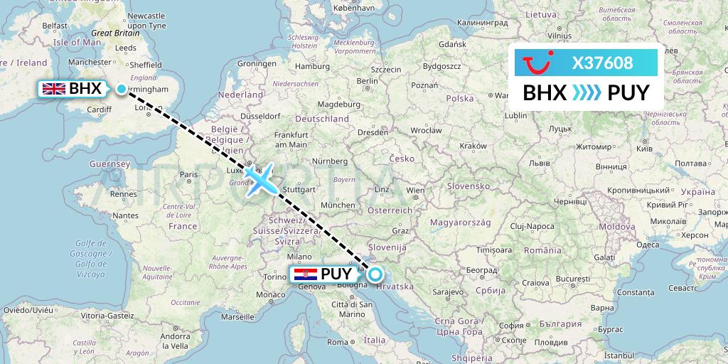 X37608 TUI fly Germany Flight Map: Birmingham to Pula