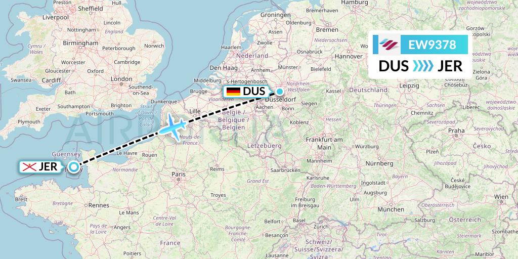 EW9378 Eurowings Flight Map: Dusseldorf to Jersey