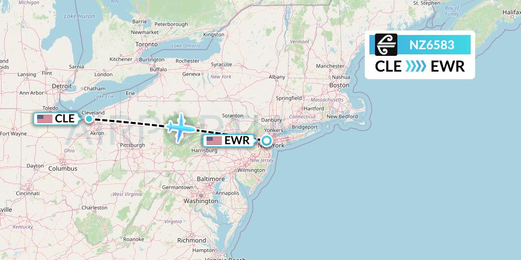 NZ6583 Air New Zealand Flight Map: Cleveland to New York