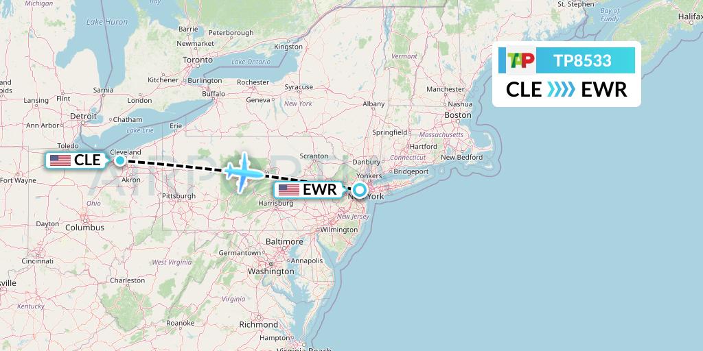 TP8533 TAP Portugal Flight Map: Cleveland to New York