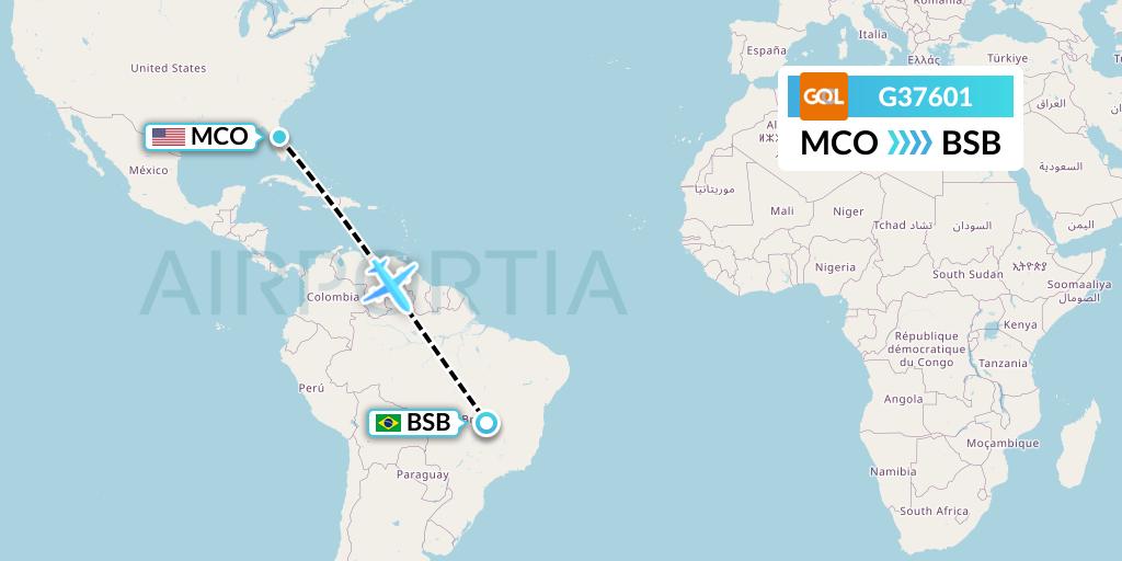 G37601 GOL Transportes Aeros Flight Map: Orlando to Brasilia