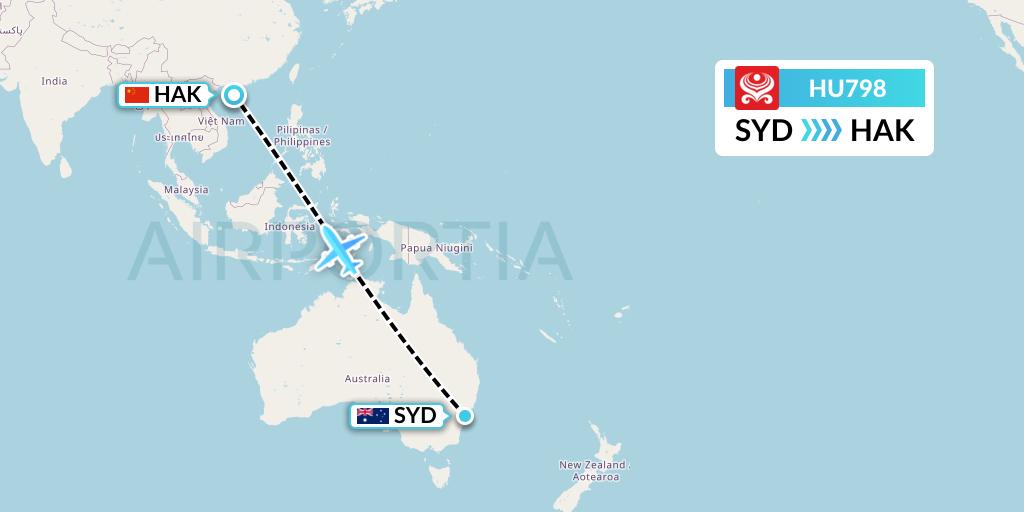 HU798 Hainan Airlines Flight Map: Sydney to Haikou