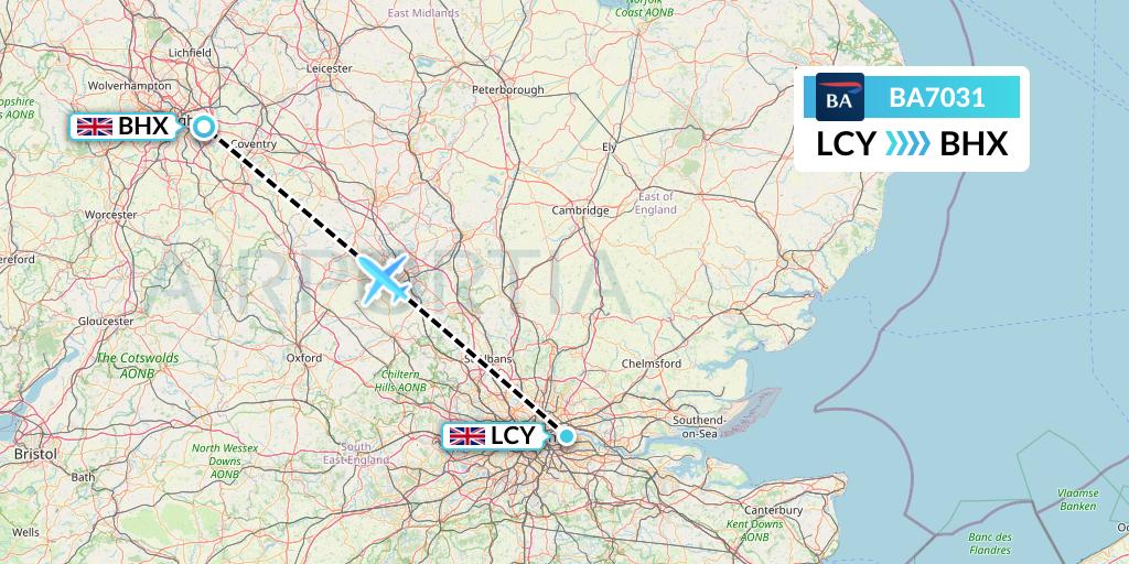 BA7031 British Airways Flight Map: London to Birmingham