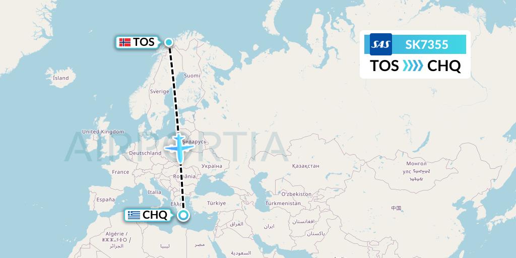 SK7355 SAS Flight Map: Tromso to Chania