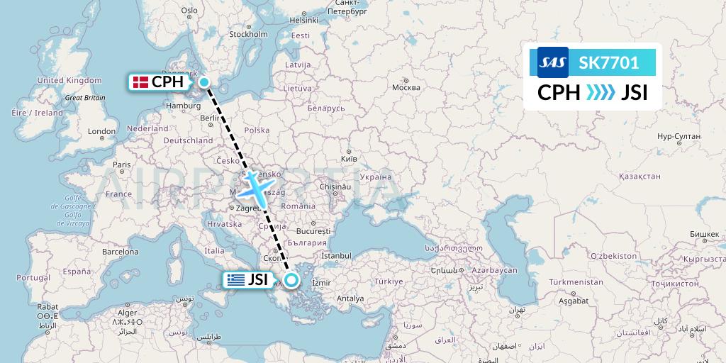 SK7701 SAS Flight Map: Copenhagen to Skiathos