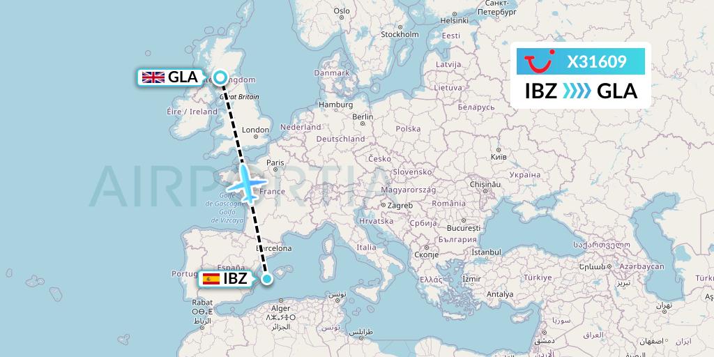 X31609 TUI fly Germany Flight Map: Ibiza to Glasgow