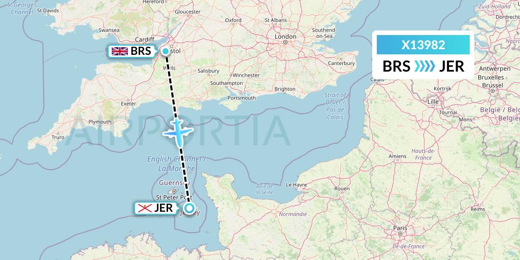 X13982 Nik Airways Flight Map: Bristol to Jersey