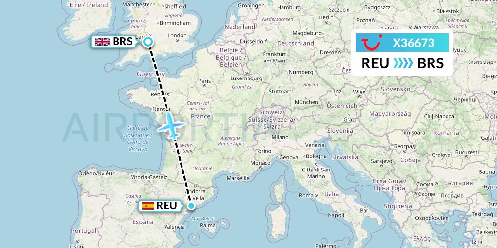 X36673 TUI fly Germany Flight Map: Reus to Bristol