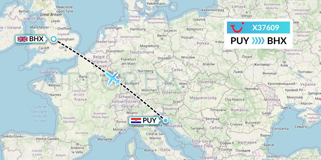 X37609 TUI fly Germany Flight Map: Pula to Birmingham