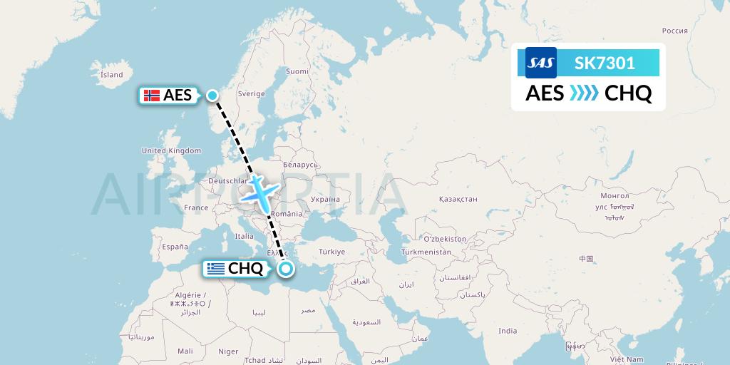 SK7301 SAS Flight Map: Alesund to Chania