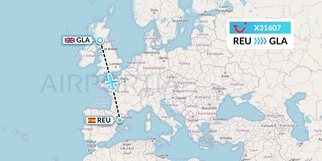 X31607 TUI fly Germany Flight Map: Reus to Glasgow