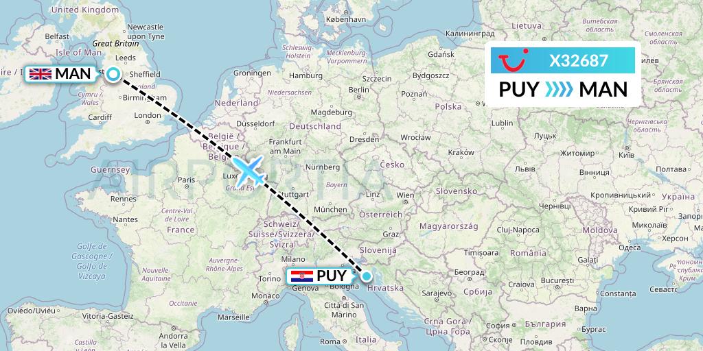 X32687 TUI fly Germany Flight Map: Pula to Manchester