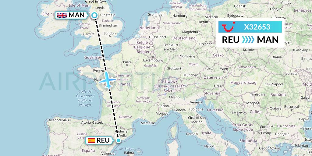 X32653 TUI fly Germany Flight Map: Reus to Manchester