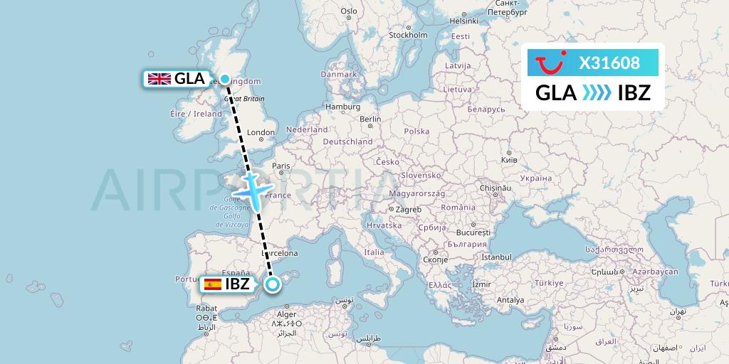 X31608 TUI fly Germany Flight Map: Glasgow to Ibiza